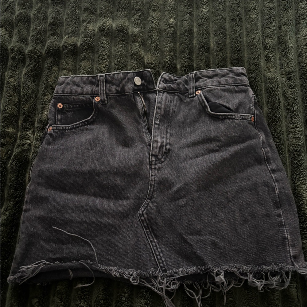 Topshop Black Jean Distressed Midi Skirt